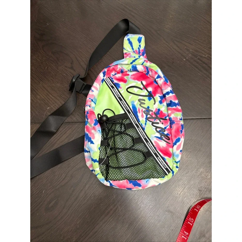 Justice‎ Sport Girls Tie Dye Sling Bag Neon Pink Green Blue Crossbody Backpack